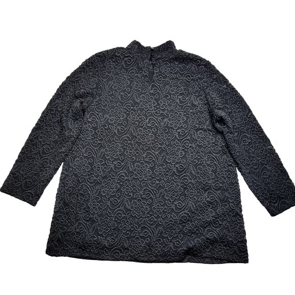 Susan Graver Occasions Black Button Mock Neck Lace Floral 3/4 Sleeve Top Medium - Picture 3 of 8